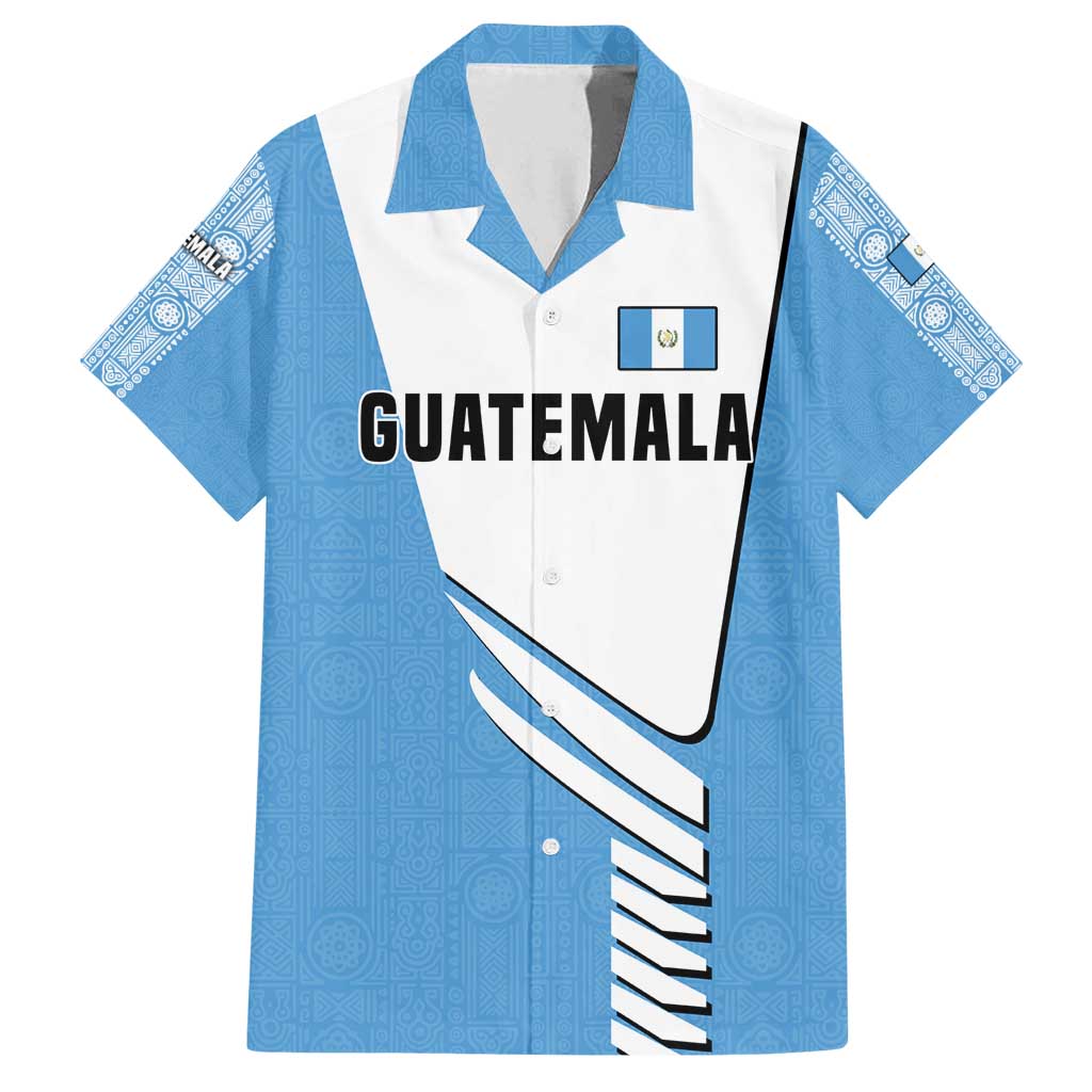Guatemala Cute Quetzal Bird Family Matching Off Shoulder Maxi Dress and Hawaiian Shirt with Blue White Flag Colors and Tribal Pattern Design - Wonder Print Shop
