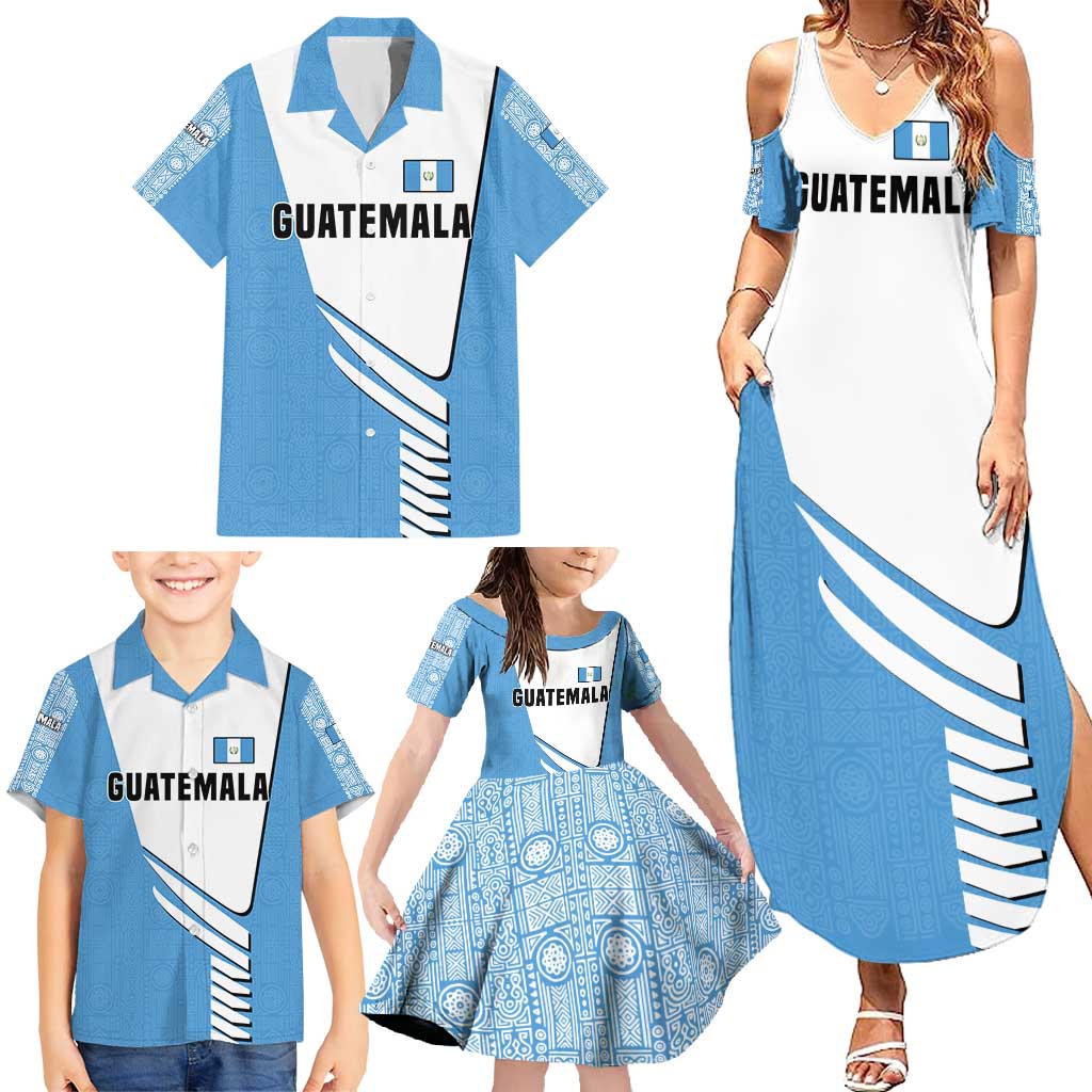 Guatemala Cute Quetzal Bird Family Matching Summer Maxi Dress and Hawaiian Shirt with Blue White Flag Colors and Tribal Pattern Design - Wonder Print Shop