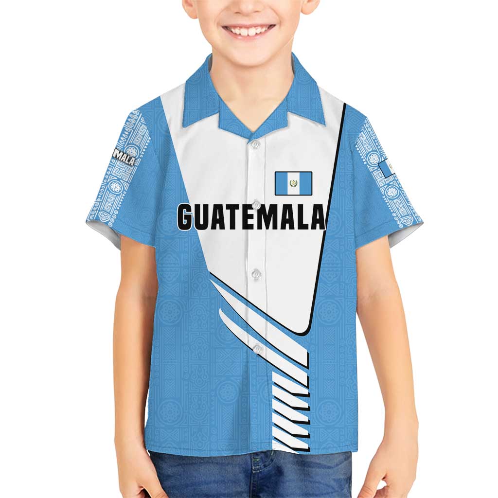 Guatemala Cute Quetzal Bird Family Matching Summer Maxi Dress and Hawaiian Shirt with Blue White Flag Colors and Tribal Pattern Design - Wonder Print Shop