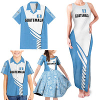 Guatemala Cute Quetzal Bird Family Matching Tank Maxi Dress and Hawaiian Shirt with Blue White Flag Colors and Tribal Pattern Design - Wonder Print Shop