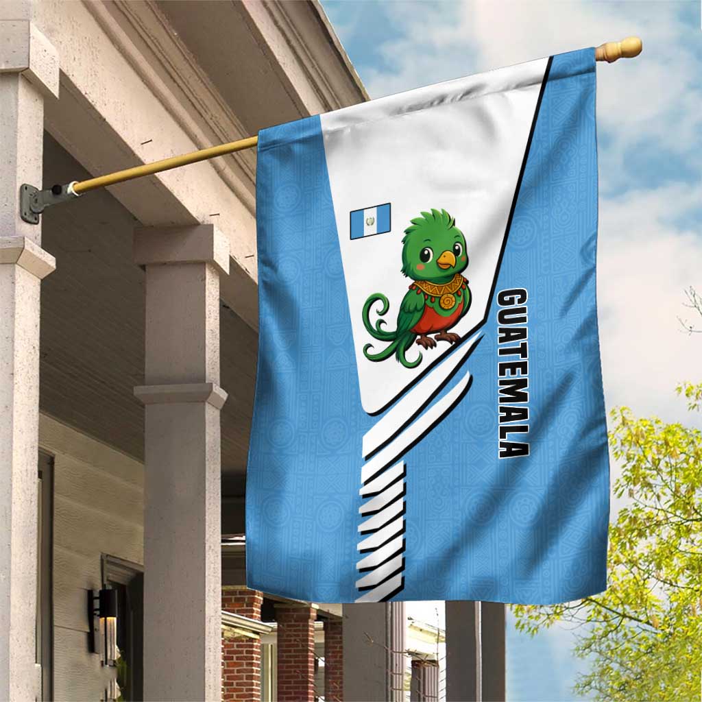 Guatemala Cute Quetzal Bird Garden Flag with Blue White Flag Colors and Tribal Pattern Design - Wonder Print Shop