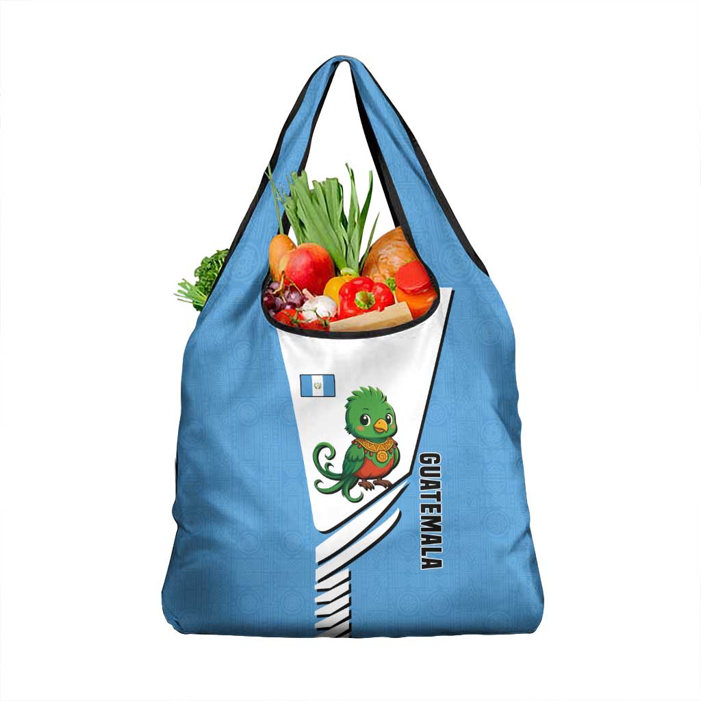 Guatemala Cute Quetzal Bird Grocery Bag with Blue White Flag Colors and Tribal Pattern Design - Wonder Print Shop