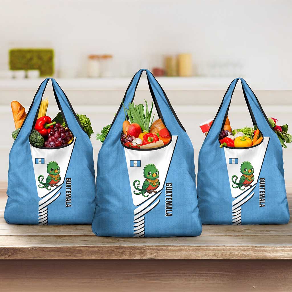 Guatemala Cute Quetzal Bird Grocery Bag with Blue White Flag Colors and Tribal Pattern Design - Wonder Print Shop