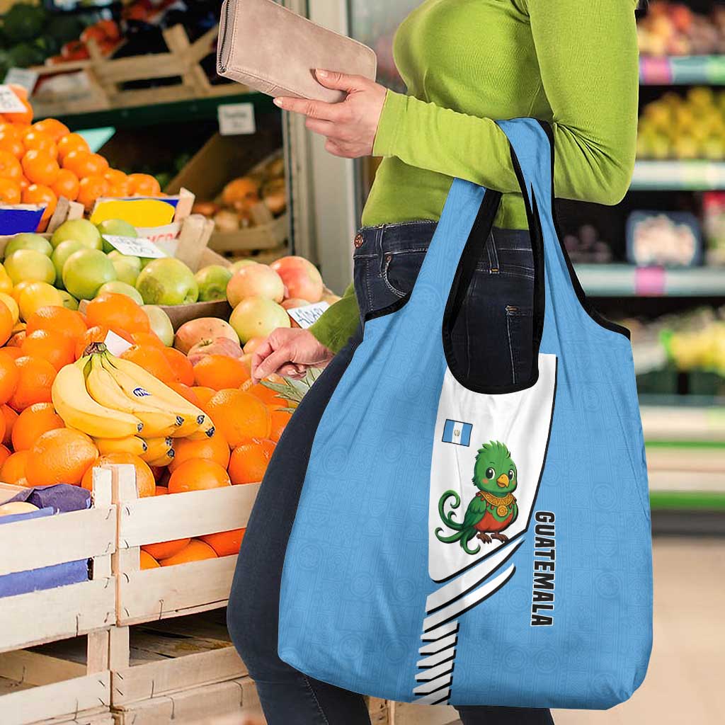 Guatemala Cute Quetzal Bird Grocery Bag with Blue White Flag Colors and Tribal Pattern Design - Wonder Print Shop