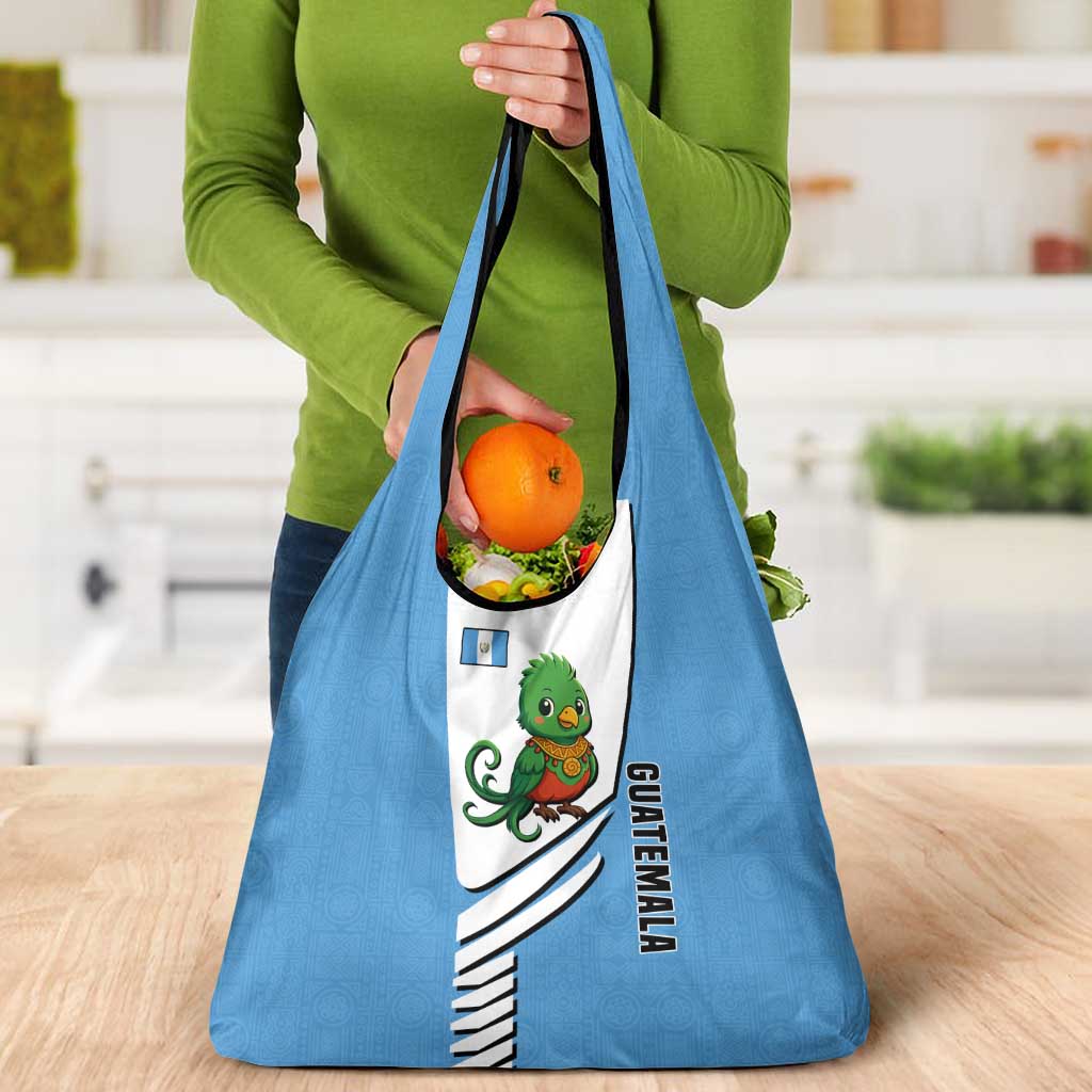 Guatemala Cute Quetzal Bird Grocery Bag with Blue White Flag Colors and Tribal Pattern Design - Wonder Print Shop
