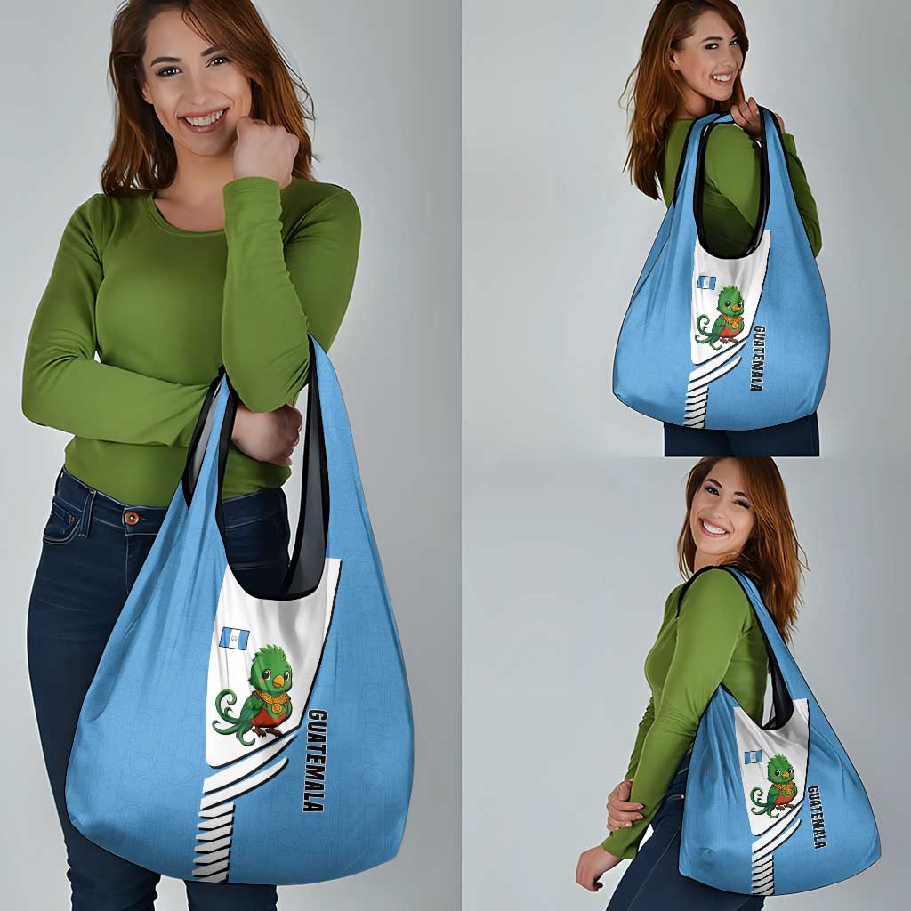 Guatemala Cute Quetzal Bird Grocery Bag with Blue White Flag Colors and Tribal Pattern Design - Wonder Print Shop