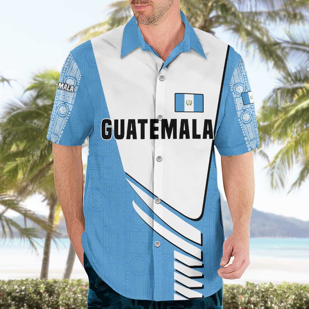 Guatemala Cute Quetzal Bird Hawaiian Shirt with Blue White Flag Colors and Tribal Pattern Design - Wonder Print Shop
