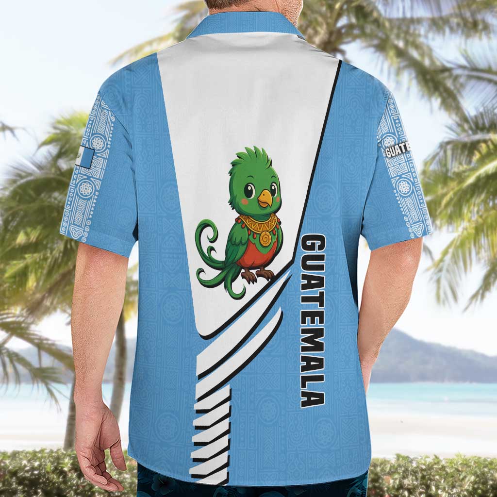 Guatemala Cute Quetzal Bird Hawaiian Shirt with Blue White Flag Colors and Tribal Pattern Design - Wonder Print Shop