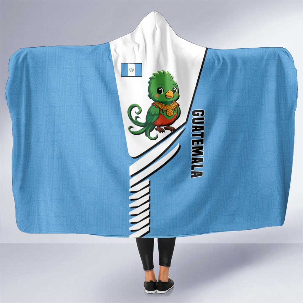 Guatemala Cute Quetzal Bird Hooded Blanket with Blue White Flag Colors and Tribal Pattern Design - Wonder Print Shop