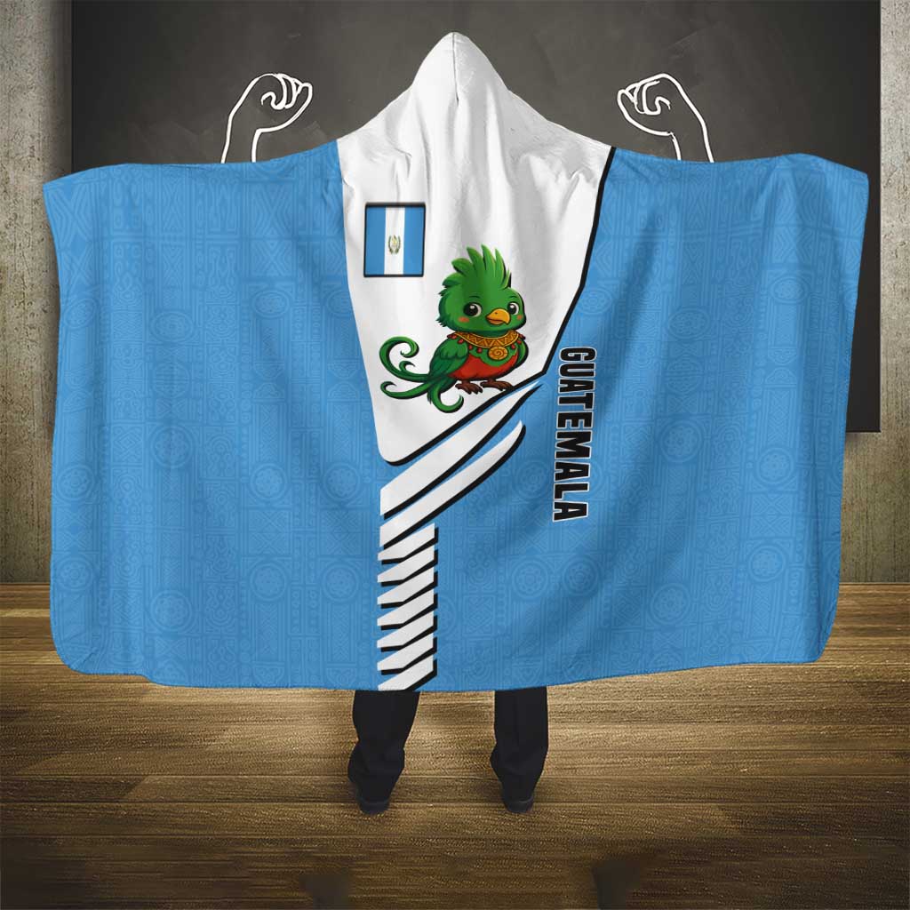 Guatemala Cute Quetzal Bird Hooded Blanket with Blue White Flag Colors and Tribal Pattern Design - Wonder Print Shop
