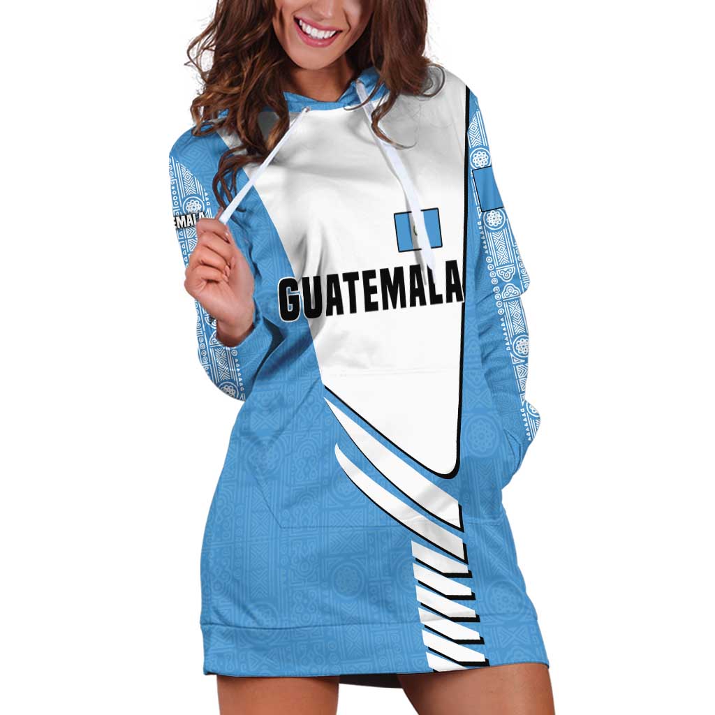 Guatemala Cute Quetzal Bird Hoodie Dress with Blue White Flag Colors and Tribal Pattern Design - Wonder Print Shop