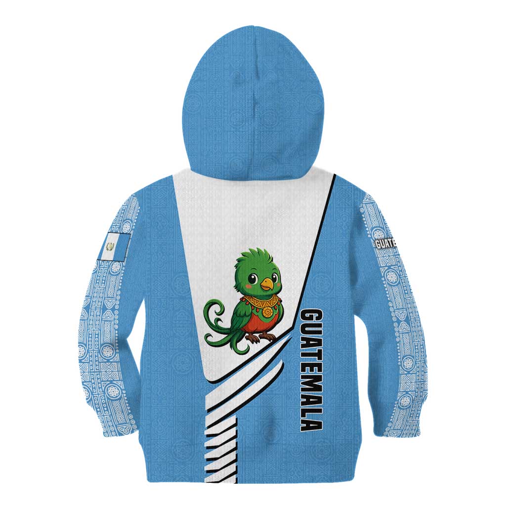 Guatemala Cute Quetzal Bird Kid Hoodie with Blue White Flag Colors and Tribal Pattern Design - Wonder Print Shop