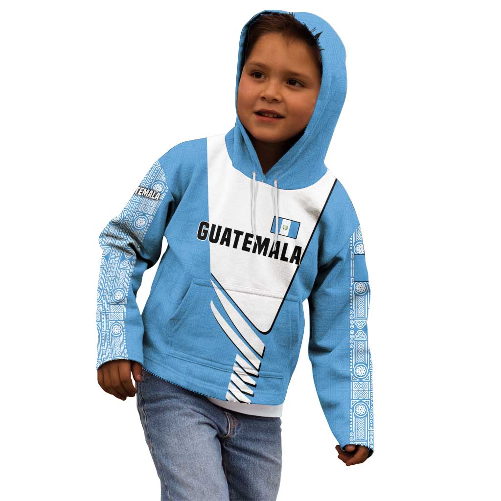 Guatemala Cute Quetzal Bird Kid Hoodie with Blue White Flag Colors and Tribal Pattern Design - Wonder Print Shop