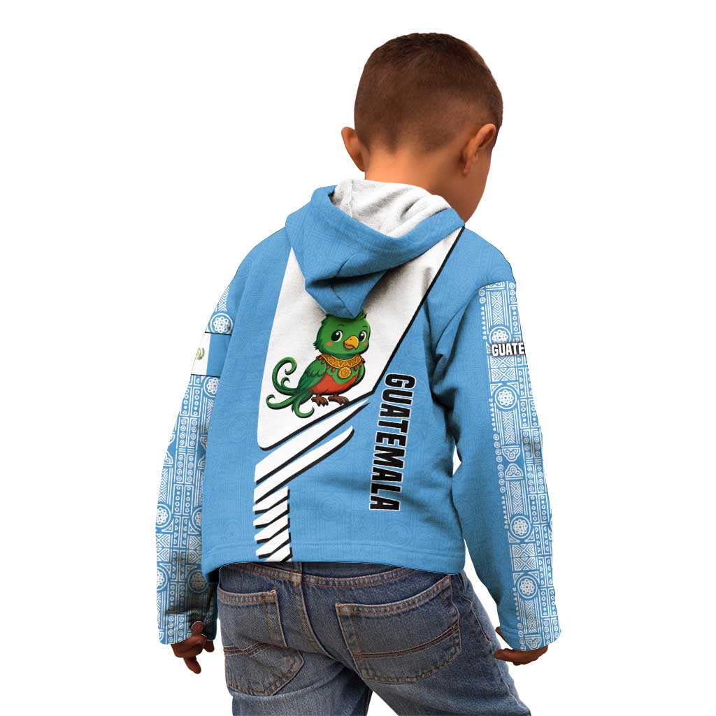 Guatemala Cute Quetzal Bird Kid Hoodie with Blue White Flag Colors and Tribal Pattern Design - Wonder Print Shop