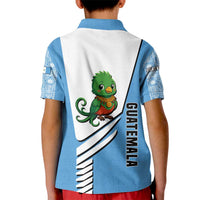 Guatemala Cute Quetzal Bird Kid Polo Shirt with Blue White Flag Colors and Tribal Pattern Design - Wonder Print Shop