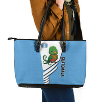 Guatemala Cute Quetzal Bird Leather Tote Bag with Blue White Flag Colors and Tribal Pattern Design - Wonder Print Shop