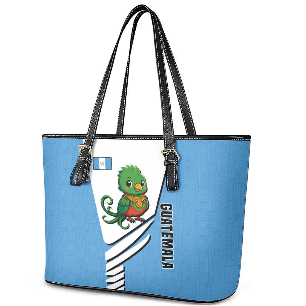 Guatemala Cute Quetzal Bird Leather Tote Bag with Blue White Flag Colors and Tribal Pattern Design - Wonder Print Shop