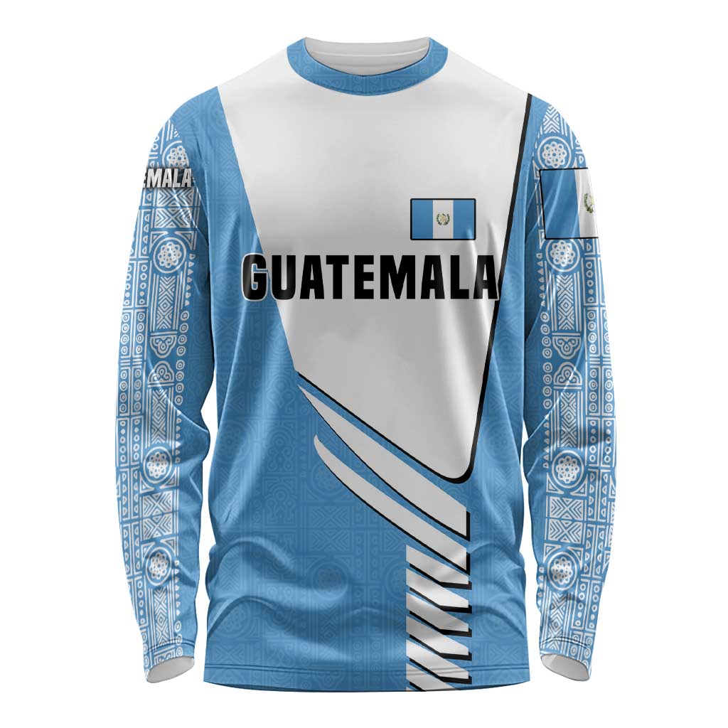 Guatemala Cute Quetzal Bird Long Sleeve Shirt with Blue White Flag Colors and Tribal Pattern Design - Wonder Print Shop