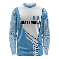 Guatemala Cute Quetzal Bird Long Sleeve Shirt with Blue White Flag Colors and Tribal Pattern Design - Wonder Print Shop