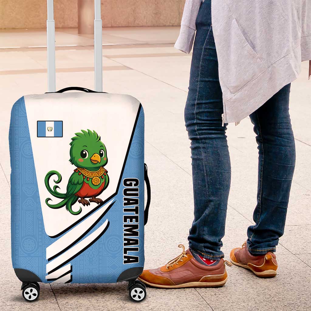 Guatemala Cute Quetzal Bird Luggage Cover with Blue White Flag Colors and Tribal Pattern Design - Wonder Print Shop
