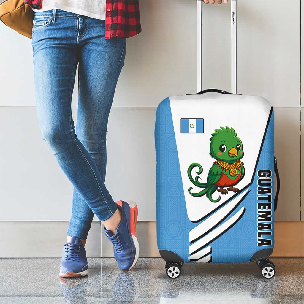 Guatemala Cute Quetzal Bird Luggage Cover with Blue White Flag Colors and Tribal Pattern Design - Wonder Print Shop
