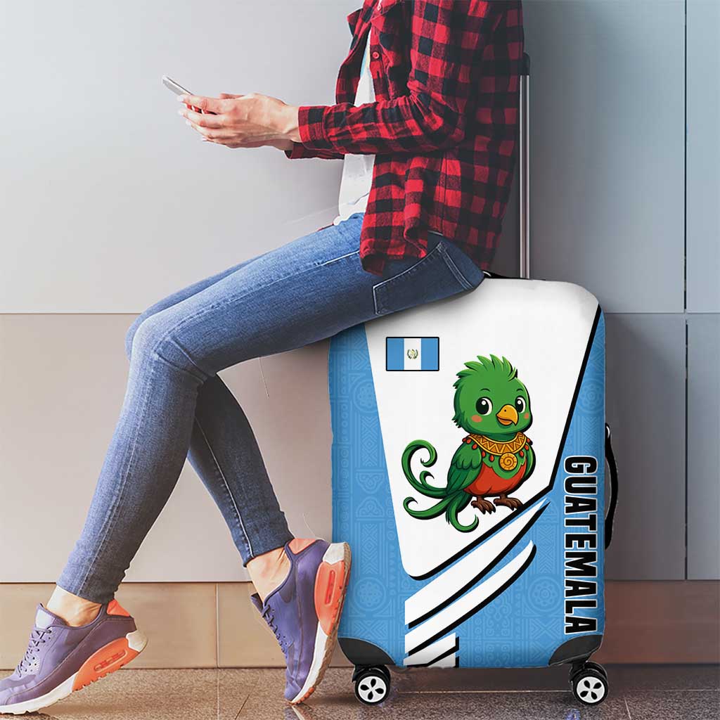 Guatemala Cute Quetzal Bird Luggage Cover with Blue White Flag Colors and Tribal Pattern Design - Wonder Print Shop