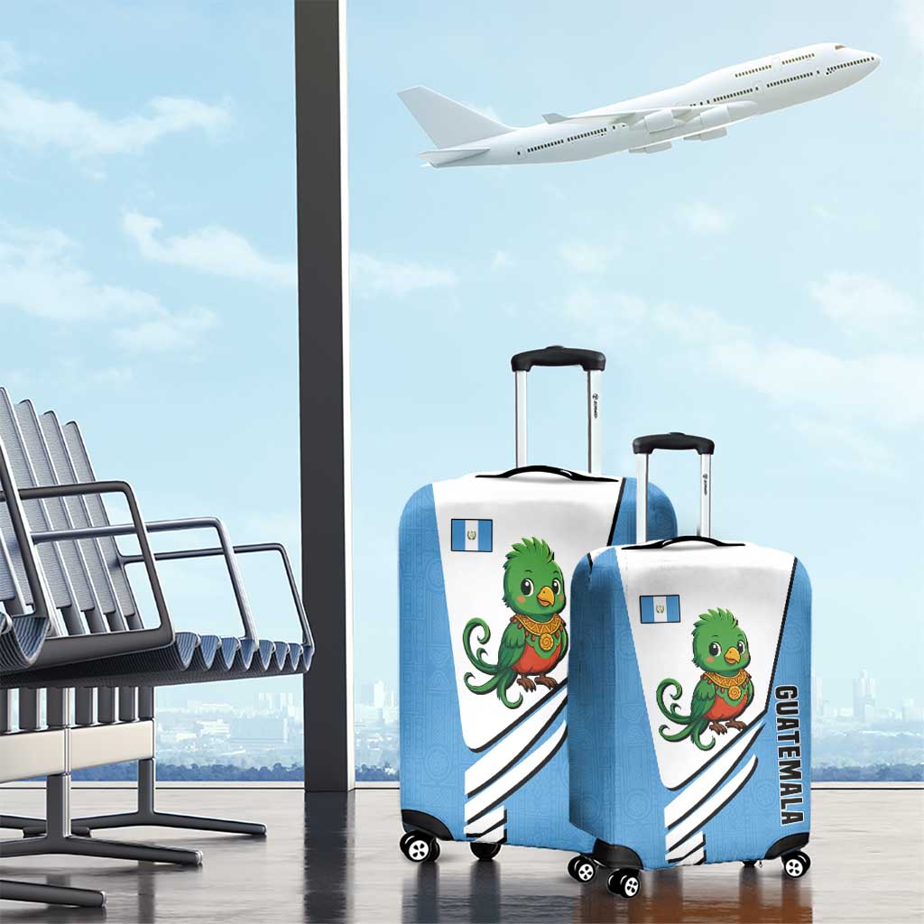 Guatemala Cute Quetzal Bird Luggage Cover with Blue White Flag Colors and Tribal Pattern Design - Wonder Print Shop