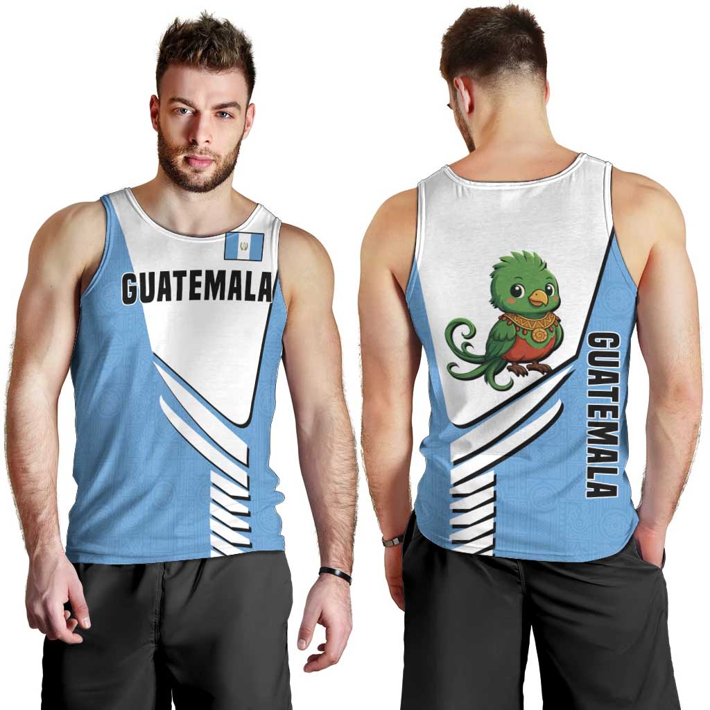 Guatemala Cute Quetzal Bird Men Tank Top with Blue White Flag Colors and Tribal Pattern Design - Wonder Print Shop
