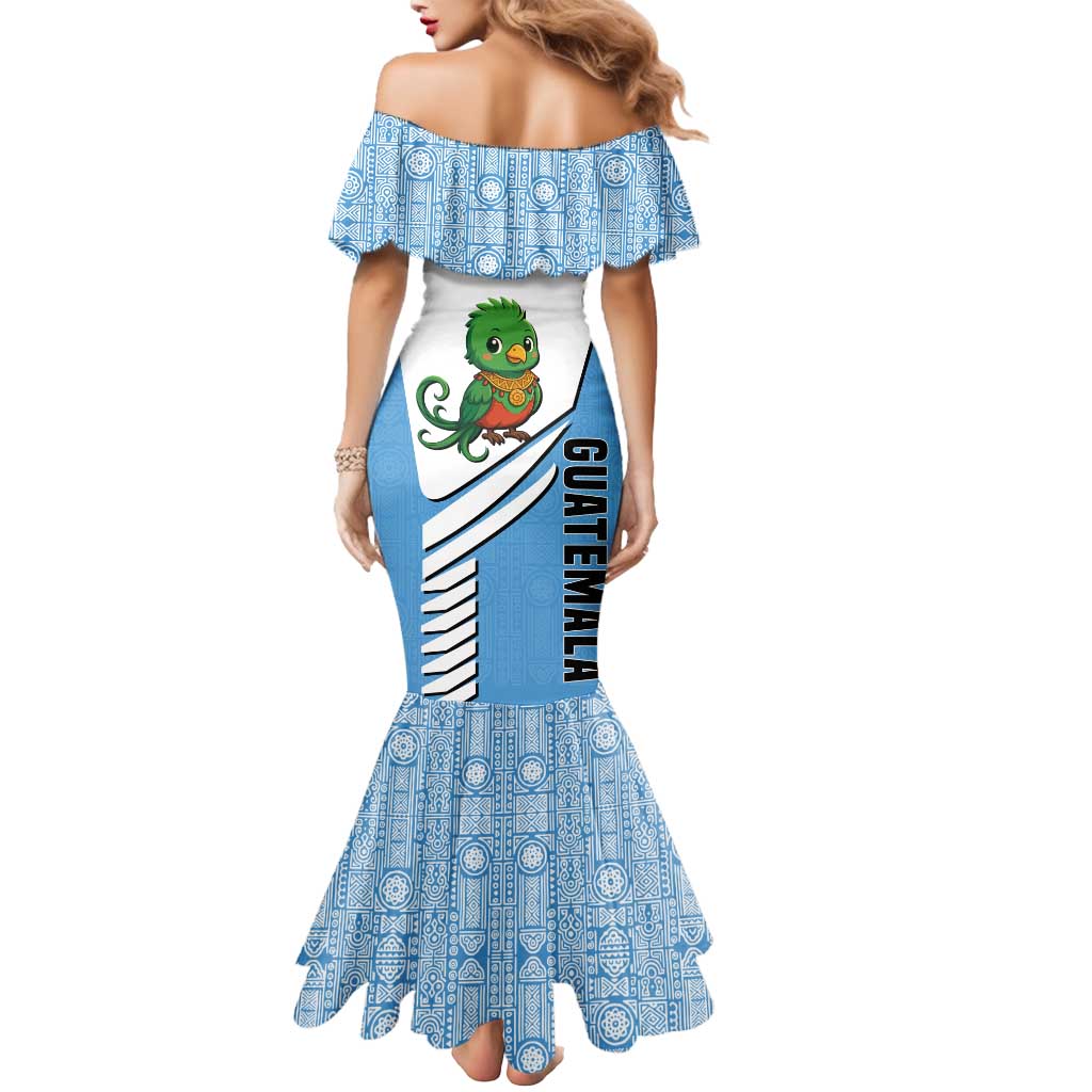 Guatemala Cute Quetzal Bird Mermaid Dress with Blue White Flag Colors and Tribal Pattern Design - Wonder Print Shop