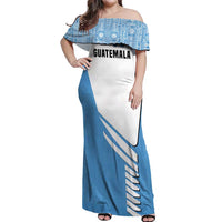 Guatemala Cute Quetzal Bird Off Shoulder Maxi Dress with Blue White Flag Colors and Tribal Pattern Design - Wonder Print Shop