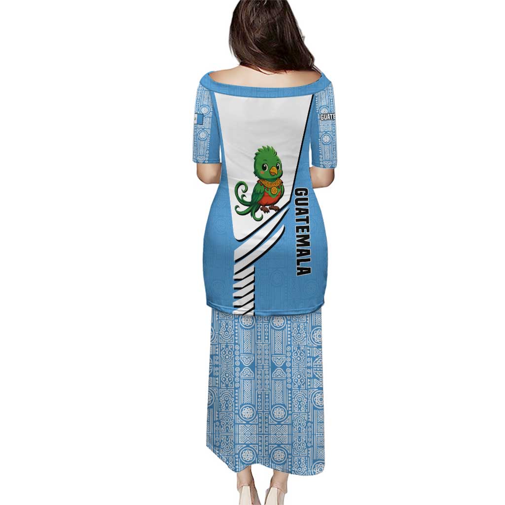 Guatemala Cute Quetzal Bird Puletasi with Blue White Flag Colors and Tribal Pattern Design - Wonder Print Shop