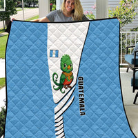 Guatemala Cute Quetzal Bird Quilt with Blue White Flag Colors and Tribal Pattern Design - Wonder Print Shop