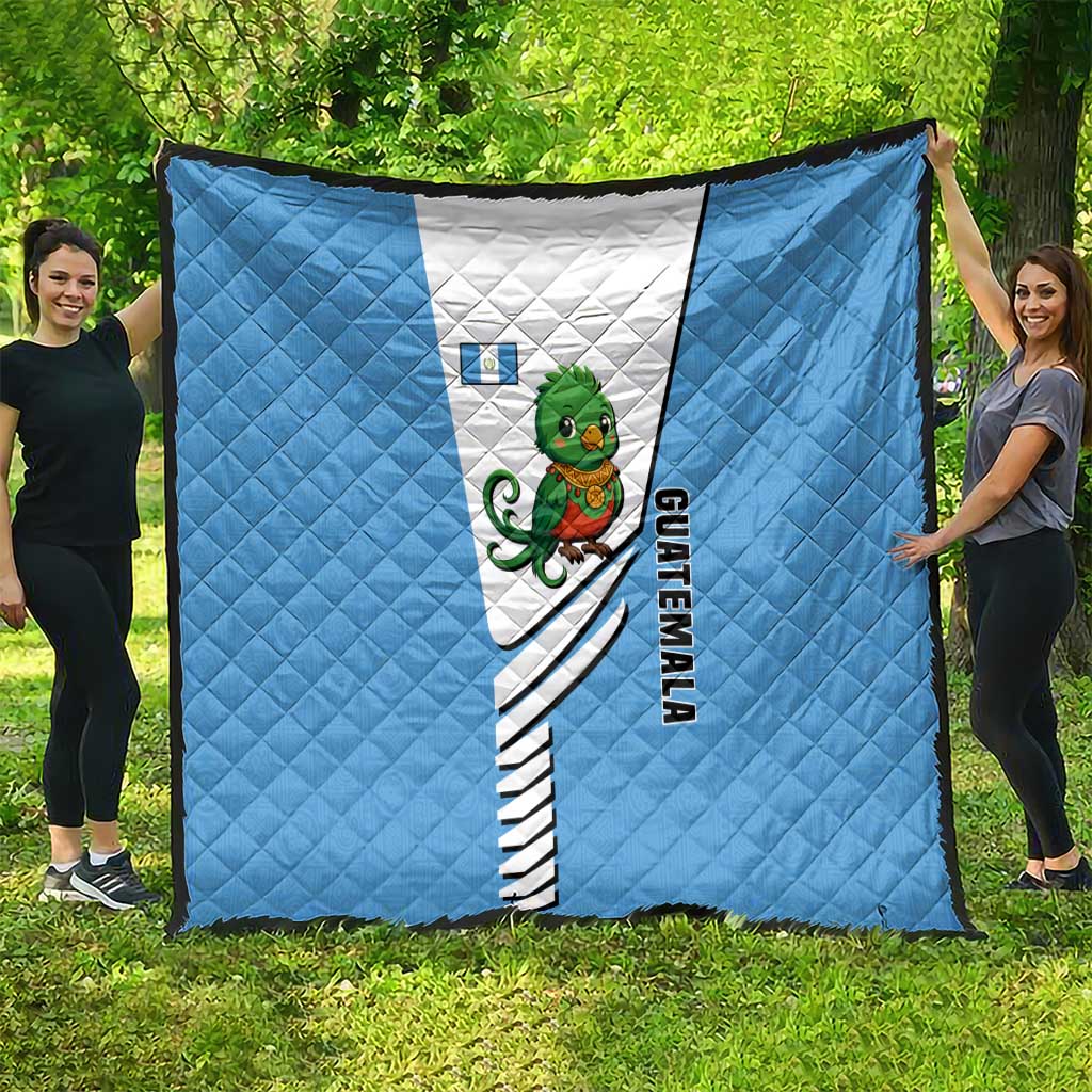 Guatemala Cute Quetzal Bird Quilt with Blue White Flag Colors and Tribal Pattern Design - Wonder Print Shop