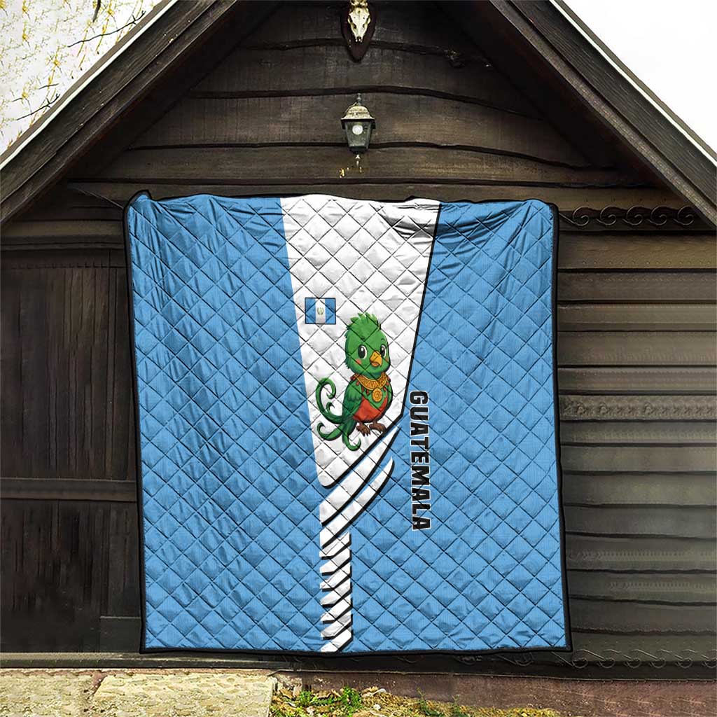 Guatemala Cute Quetzal Bird Quilt with Blue White Flag Colors and Tribal Pattern Design - Wonder Print Shop