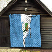 Guatemala Cute Quetzal Bird Quilt with Blue White Flag Colors and Tribal Pattern Design - Wonder Print Shop