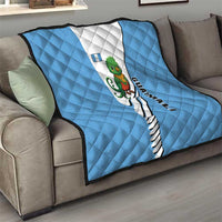 Guatemala Cute Quetzal Bird Quilt with Blue White Flag Colors and Tribal Pattern Design - Wonder Print Shop