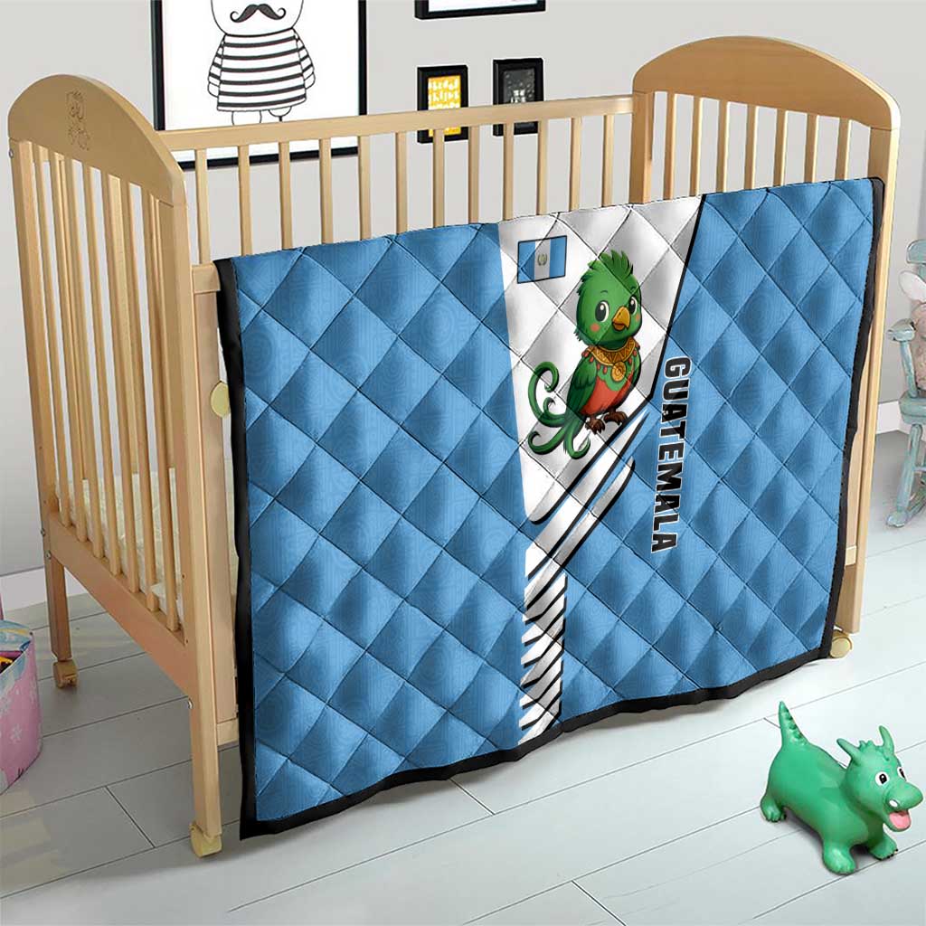 Guatemala Cute Quetzal Bird Quilt with Blue White Flag Colors and Tribal Pattern Design - Wonder Print Shop