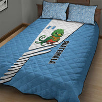Guatemala Cute Quetzal Bird Quilt Bed Set with Blue White Flag Colors and Tribal Pattern Design - Wonder Print Shop