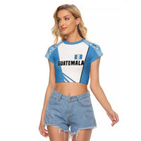 Guatemala Cute Quetzal Bird Raglan Cropped T Shirt with Blue White Flag Colors and Tribal Pattern Design - Wonder Print Shop