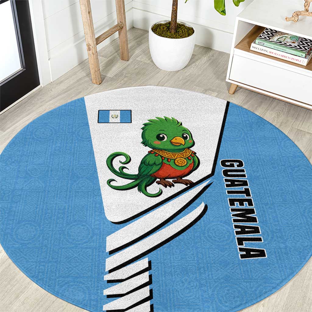 Guatemala Cute Quetzal Bird Round Carpet with Blue White Flag Colors and Tribal Pattern Design - Wonder Print Shop