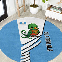 Guatemala Cute Quetzal Bird Round Carpet with Blue White Flag Colors and Tribal Pattern Design - Wonder Print Shop