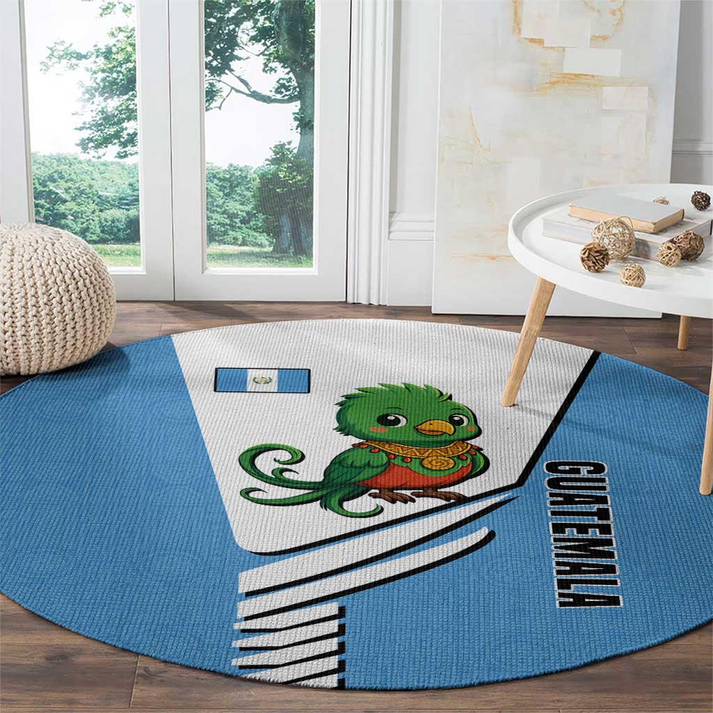 Guatemala Cute Quetzal Bird Round Carpet with Blue White Flag Colors and Tribal Pattern Design - Wonder Print Shop