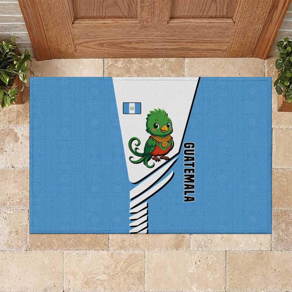 Guatemala Cute Quetzal Bird Rubber Doormat with Blue White Flag Colors and Tribal Pattern Design - Wonder Print Shop