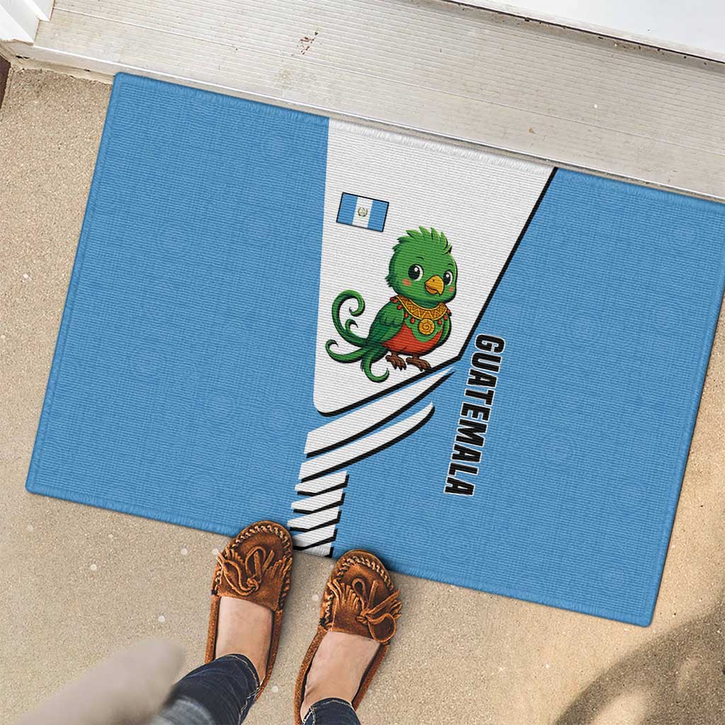 Guatemala Cute Quetzal Bird Rubber Doormat with Blue White Flag Colors and Tribal Pattern Design - Wonder Print Shop