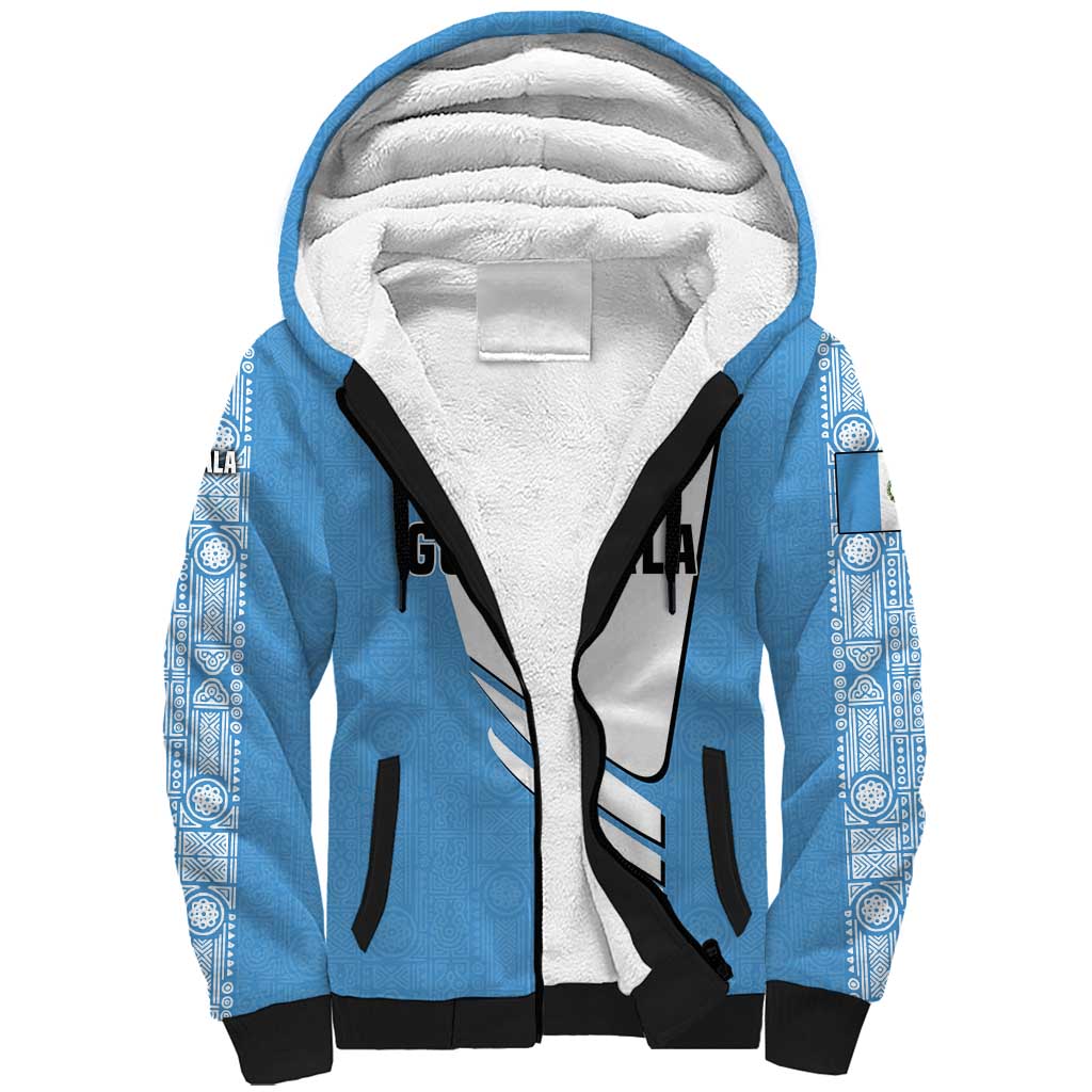 Guatemala Cute Quetzal Bird Sherpa Hoodie with Blue White Flag Colors and Tribal Pattern Design - Wonder Print Shop