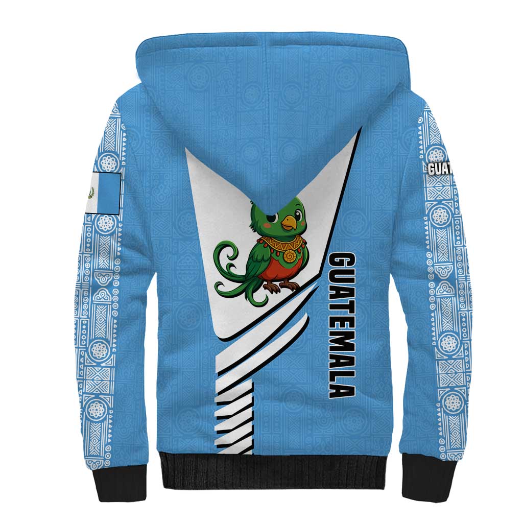 Guatemala Cute Quetzal Bird Sherpa Hoodie with Blue White Flag Colors and Tribal Pattern Design - Wonder Print Shop