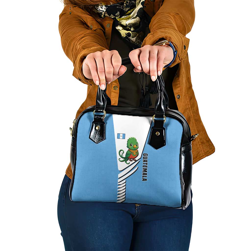 Guatemala Cute Quetzal Bird Shoulder Handbag with Blue White Flag Colors and Tribal Pattern Design - Wonder Print Shop