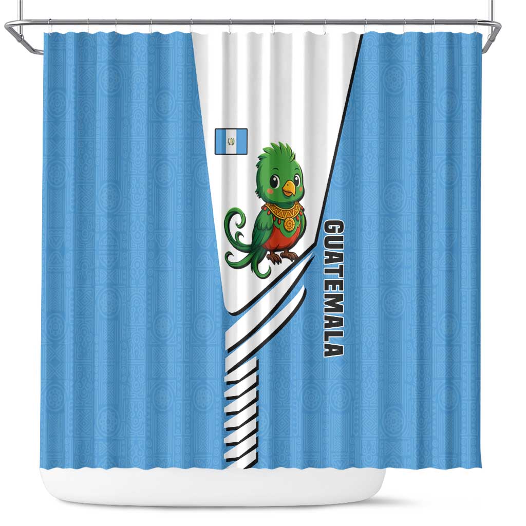 Guatemala Cute Quetzal Bird Shower Curtain with Blue White Flag Colors and Tribal Pattern Design - Wonder Print Shop