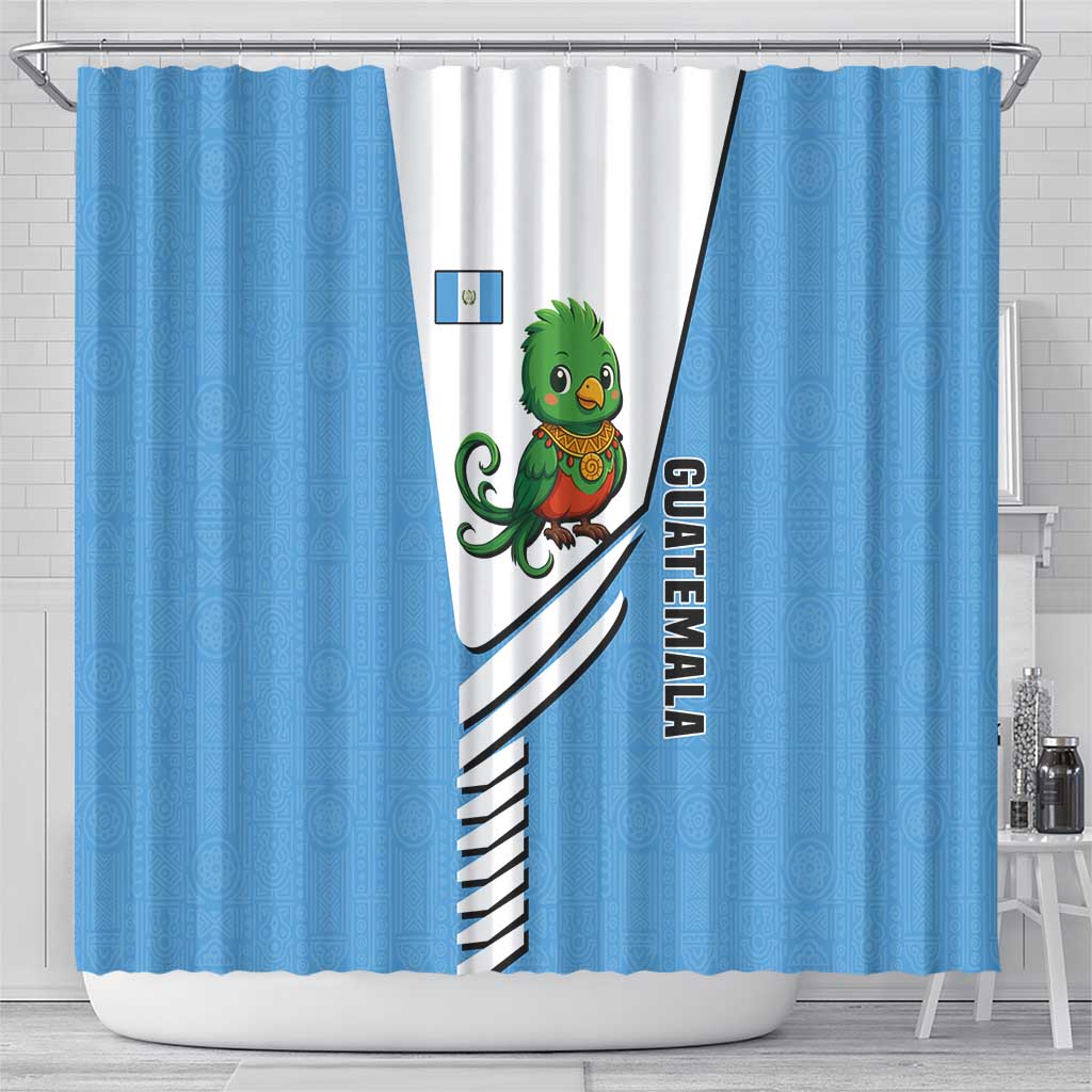 Guatemala Cute Quetzal Bird Shower Curtain with Blue White Flag Colors and Tribal Pattern Design - Wonder Print Shop