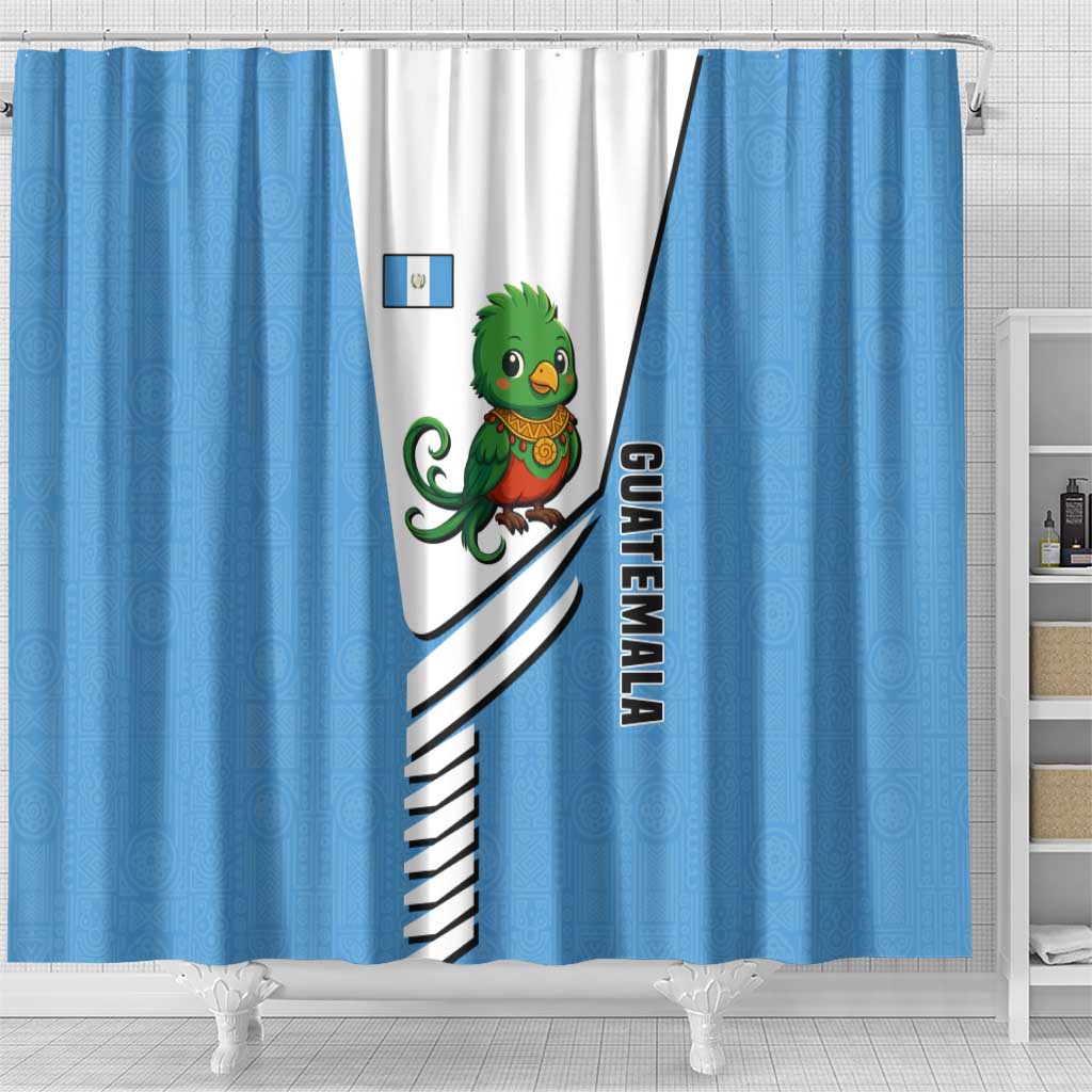 Guatemala Cute Quetzal Bird Shower Curtain with Blue White Flag Colors and Tribal Pattern Design - Wonder Print Shop